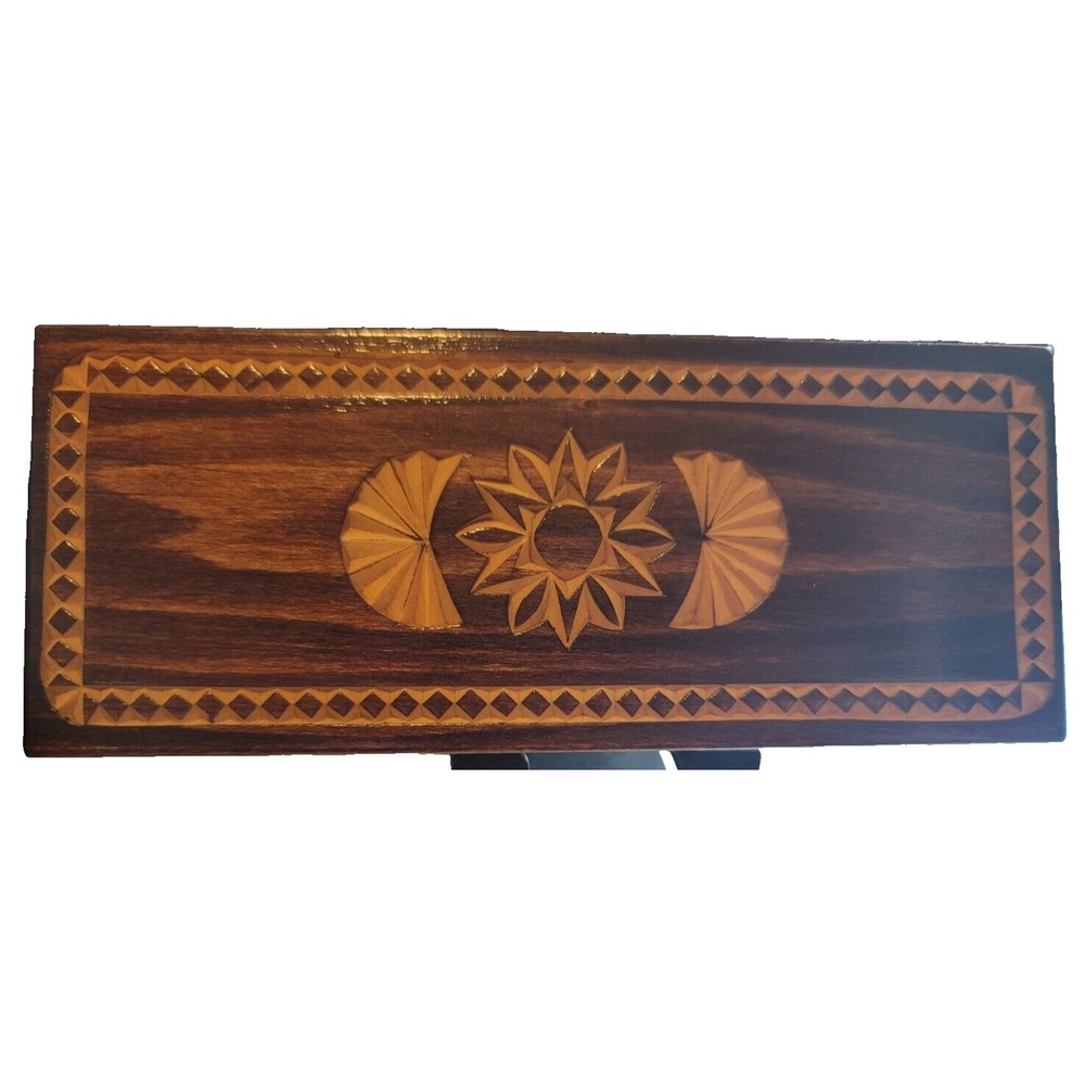 Hand Made Wooden Chip Art 2 Pen Box 6 5/8" X 2 3/4" X 1 3/8" possible gift box